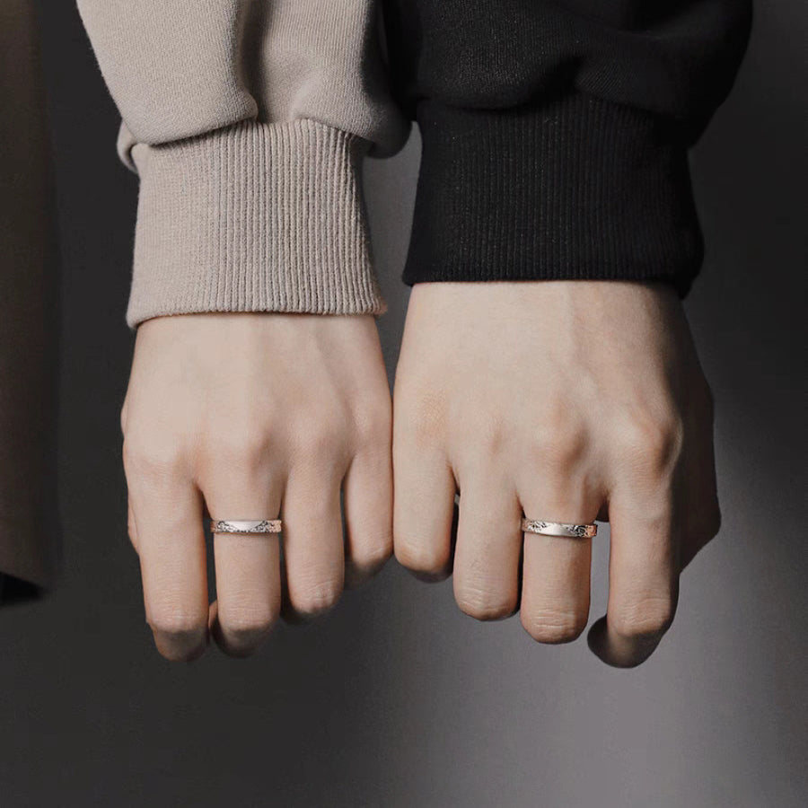 1 Pair 999 Sterling Silver Glacier Hammered Couple Rings, Adjustable Promise Rings, Ideal Valentine's Day Gift For Lovers
