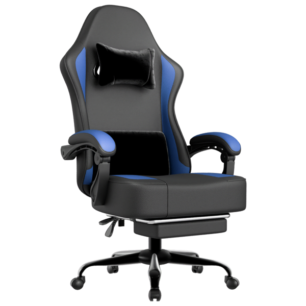 Gaming Chair With Pocket Spring Cushion And Footrest, Ergonomic Computer Chair For Adults, Breathable PU Leather Game Chair, Adjustable Headrest And Lumbar Support Office Desk Chair