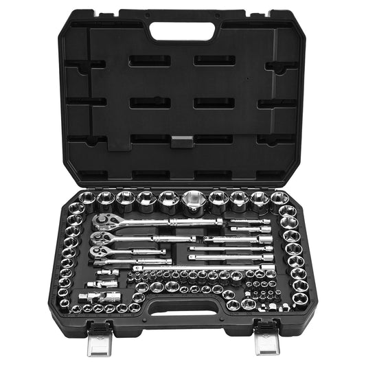 Socket Set, 86 Pieces, 3/8 & 1/4 & 1/2 Inch Drive Socket And Ratchet Set, SAE And Metric, Mechanic Tool Kit With Ratchet Wrench, Accessories And Storage Case, CR-V Alloy Steel, For Auto Repair