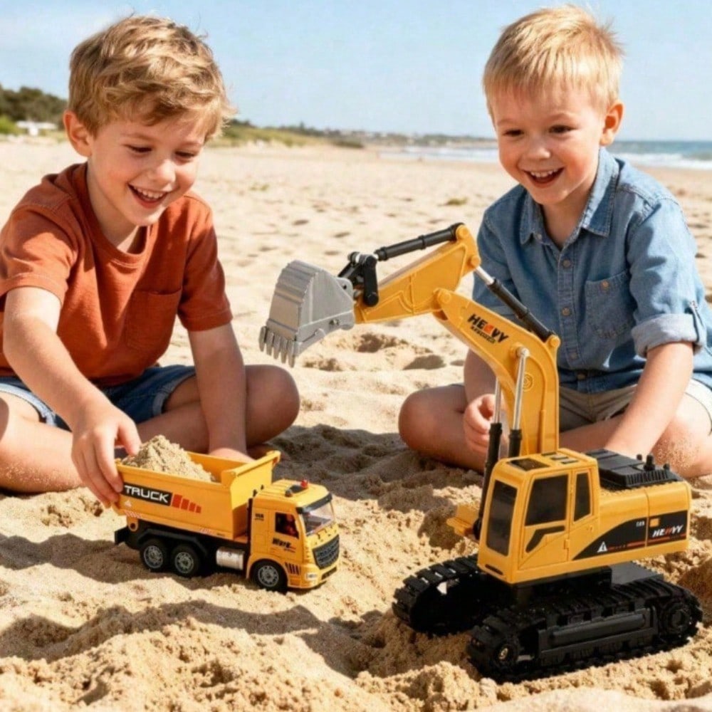 RC Dump Truck And Excavator Set, 2 In 1 Remote Control Construction Vehicles With Realistic Sounds And Lights, Perfect Holiday Gift, Toy Cars, Outside Toys, Carro Control Remoto, Remote Control Toys