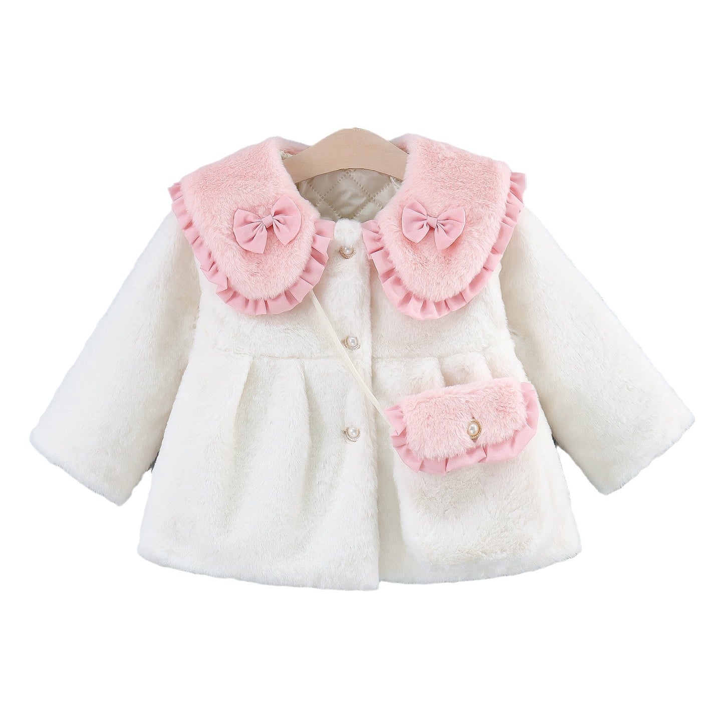 Girl's Sweet Flip Children's Clothing Bow Korean Style Solid Color Cotton Coat