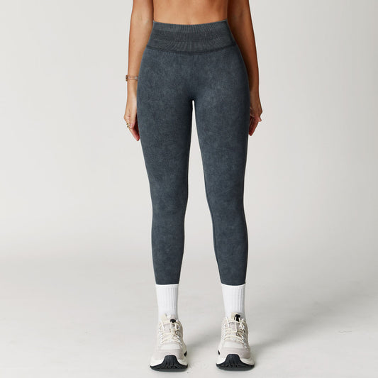 Seamless Stone Washed Yoga Pants High Waist Hip Lift Tight Trousers