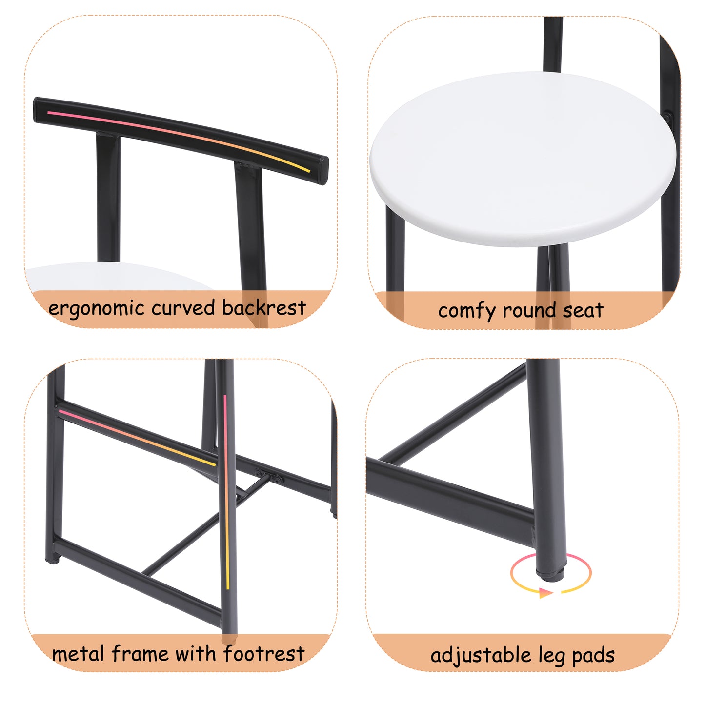 Bar Stools Kitchen Island Bar Chairs Set Of 3 Metal Counter Barstools With Backrest For Dining Pub Room  Black & White
