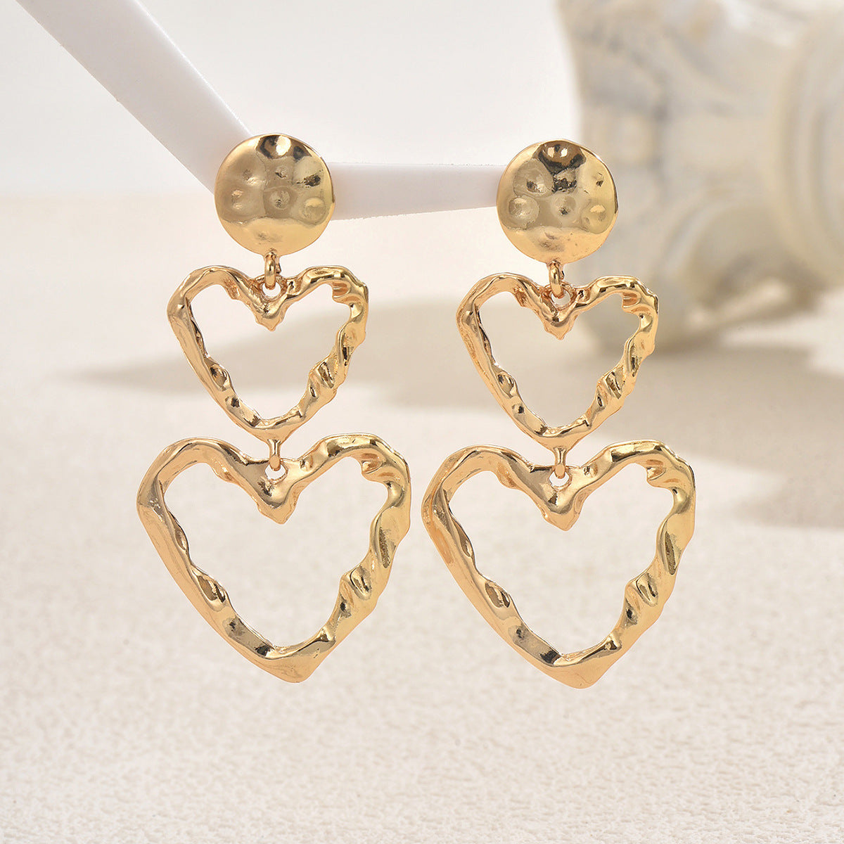 Cross-border European American Women Jewelry, Unique Exaggerated Heart Design Metal Wrinkle Stud Earrings, Versatile High Sense Ear Accessories For Ladies