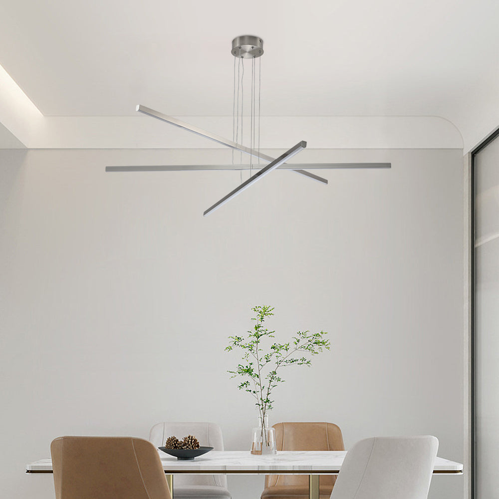 48 Modern LED Chandelier - Geometric 3-Arm Design, Adjustable Hanging, Sleek Metal Finish For Dining Room, Living Room & Office