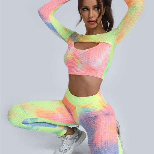 European And American Tie-dyed Jacquard Slim Fit Fitness Long Sleeve Yoga Wear