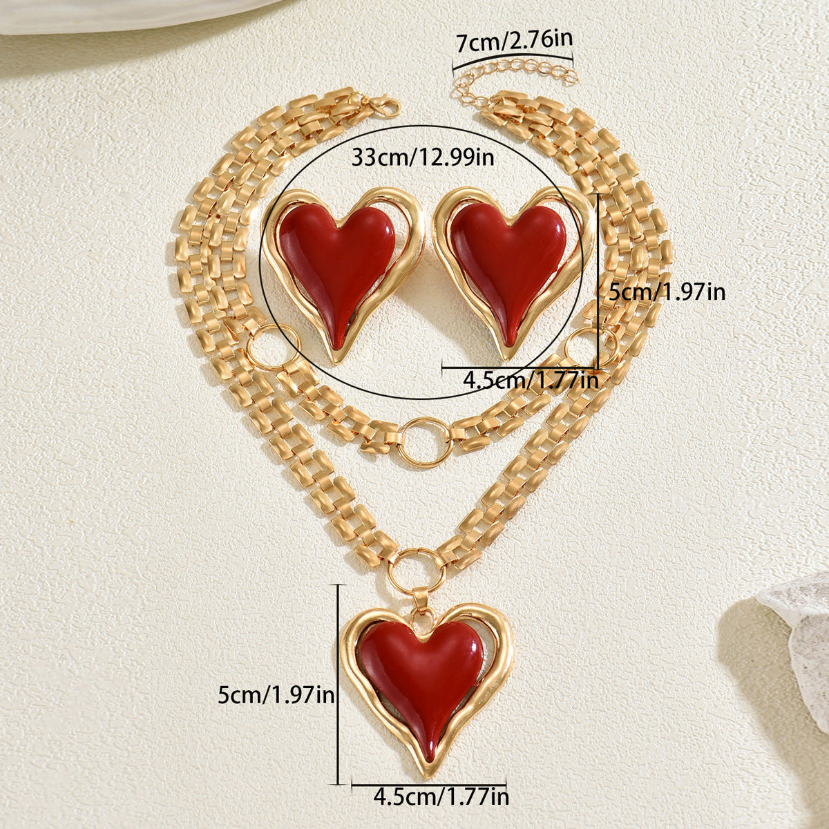Cross-Border European American Jewelry Set For Women, Unique Exaggerated Heart Enamel Drop Earrings & Matching Clavicle Necklace, Versatile Fashion Neck Ear Jewelry