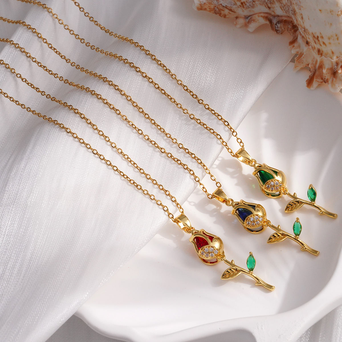Titanium Steel Necklace Female Copper-plated Gold Opal Tulip All-match Titanium Steel Accessories