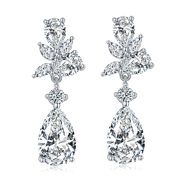 S925 Sterling Silver Pear Cut Moissanite Dangle Earrings  7x11mm Elegant Floral Cluster Drop Earrings With GRA Platinum Plated Jewelry Gift Box Set