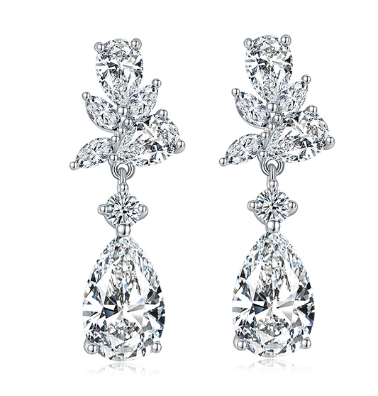 S925 Sterling Silver Pear Cut Moissanite Dangle Earrings  7x11mm Elegant Floral Cluster Drop Earrings With GRA Platinum Plated Jewelry Gift Box Set