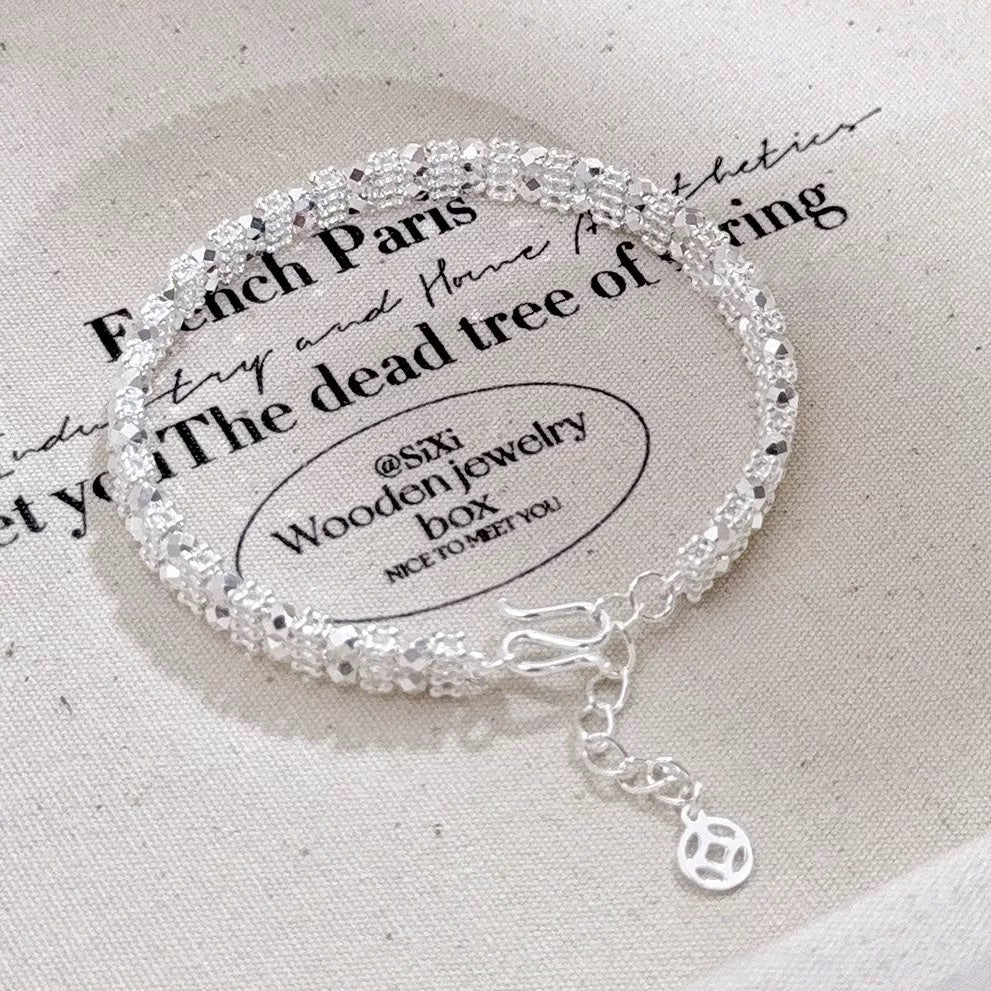 999 Sterling Silver Bracelet, Sparkling Laser Bead Bangle, Open Cuff Bracelet, Luxury Jewelry For Women, Daily Wear Silver Bracelet, Valentine's Day Gift For Her, Minimalist Silver Jewelry, High Quali