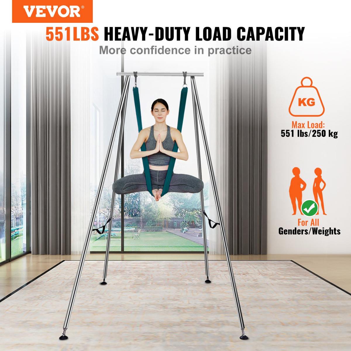 Aerial Yoga Hängematte Mit Yogarahmen 6 X 2,6 M, Grün Yoga Swing Air Fliegen, Yoga-Schaukel Hammock Swing 250 Kg Max. Tragfähigkeit, Inkl. Yoga-Socken & Fußpolster, Anti-Gravity-Übungen