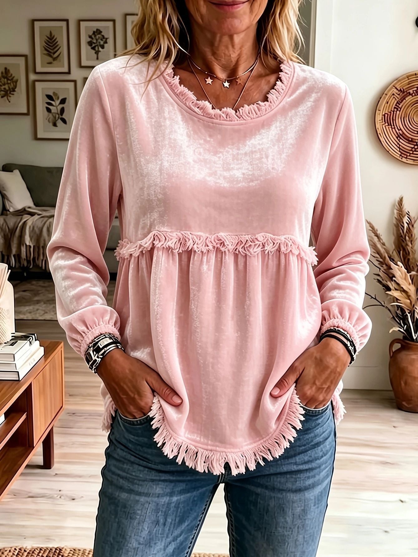 Casual Fashion Loose Top With Lace Splicing For Women