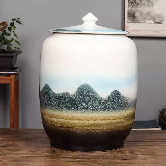 Ceramic Tea Caddy Extra-Large Teapot-Shape Container With Lid, Airtight And Moisture-Proof For Storing Puer And White Tea Cakes