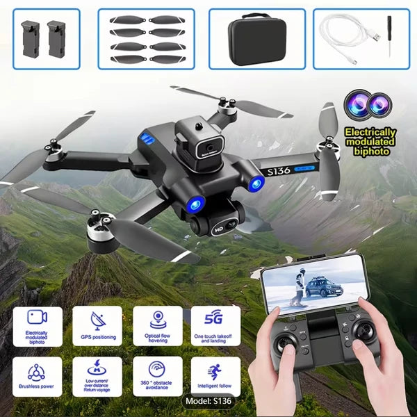 S136 Foldable Drone, Optical Flow Positioning And Intelligent Obstacle Avoidance, Smart Follow Mode And 90° Adjustable Camera, One-Key Return Function, Perfect For Adults, Ideal Toy And Gift