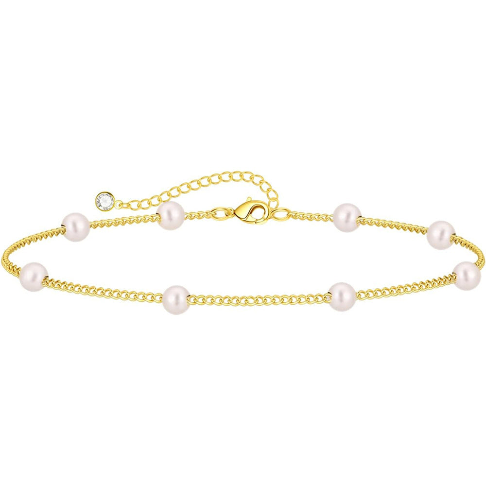Small Pearl Bracelet 14K Gold Chain Bangle Cute And Minimalist Gift Jewelry