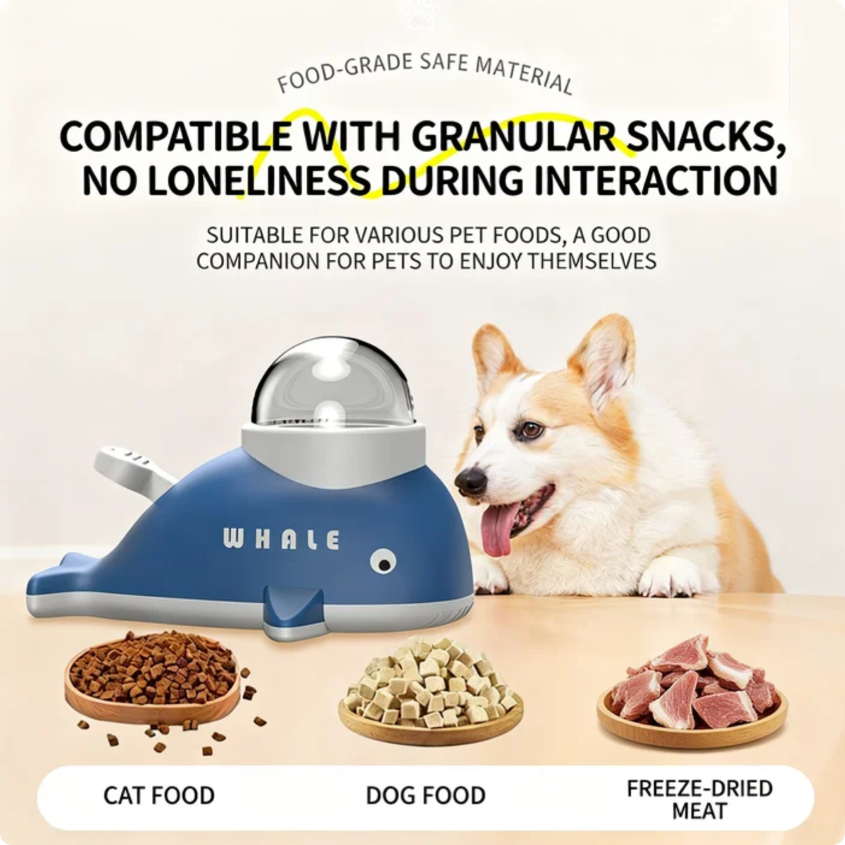 Interactive Treat Dispensing Toy For Cats And Dogs, Whale Shaped Slow Feeder Puzzle With Rotating Mechanism, Food Grade ABS Pet IQ Training Toy With Transparent Window