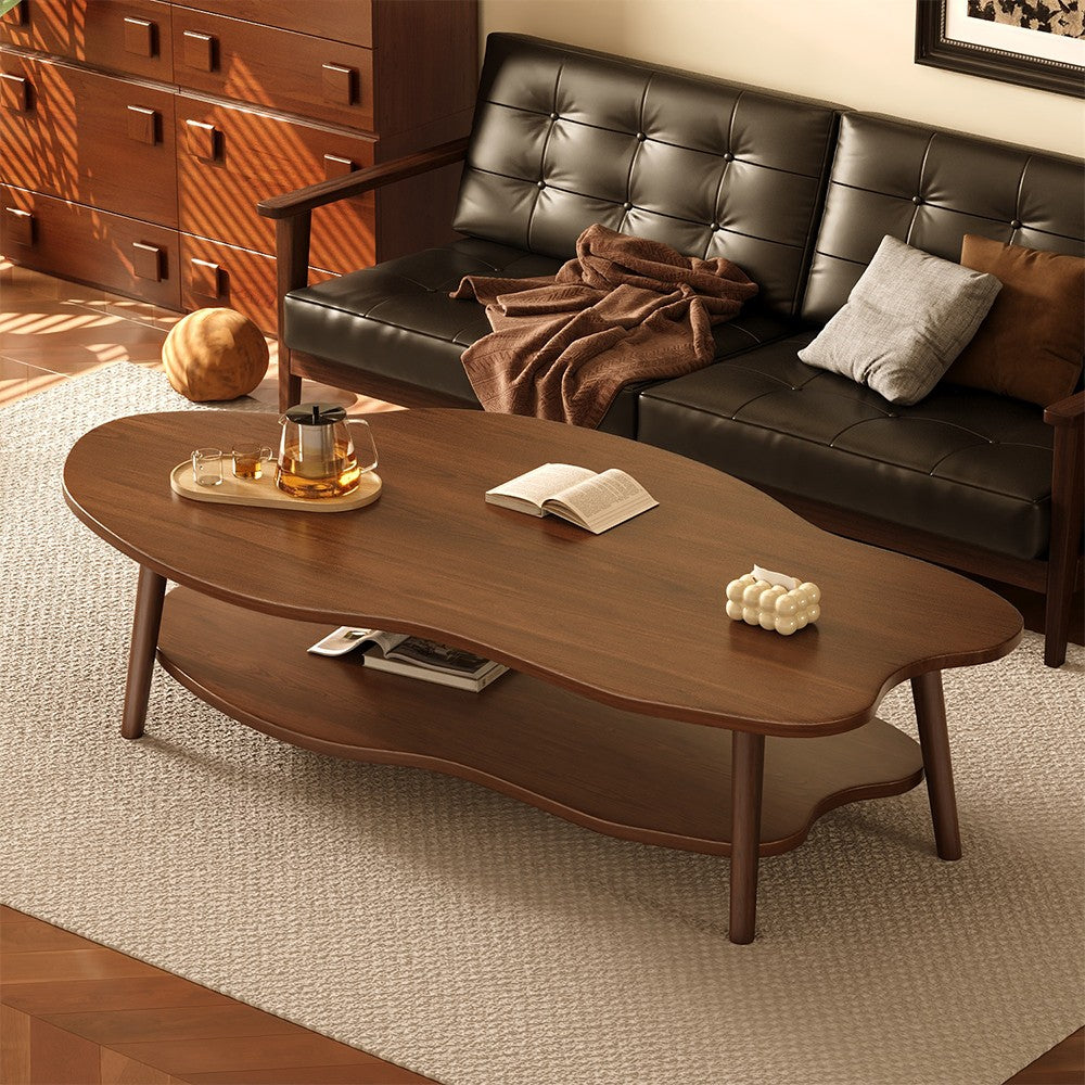 2 Layer Coffee Table Cloud Tea Table Modern Living Room Desk W Storage Shelf