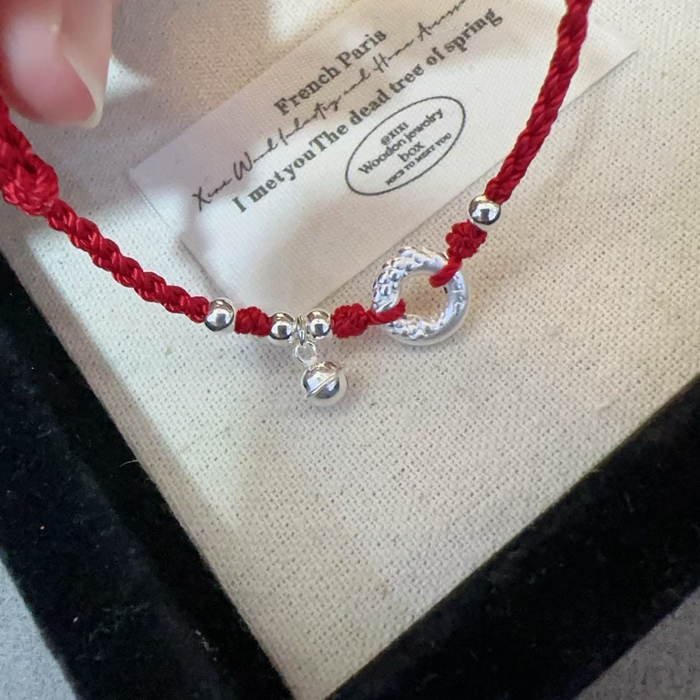 1pcs 999 Sterling Silver Safety Buckle Bell Bead Red String Braided Bracelet, Festive Chinese Style, For Daily Zodiac Wear & Lucky Birthday Valentine Gifts