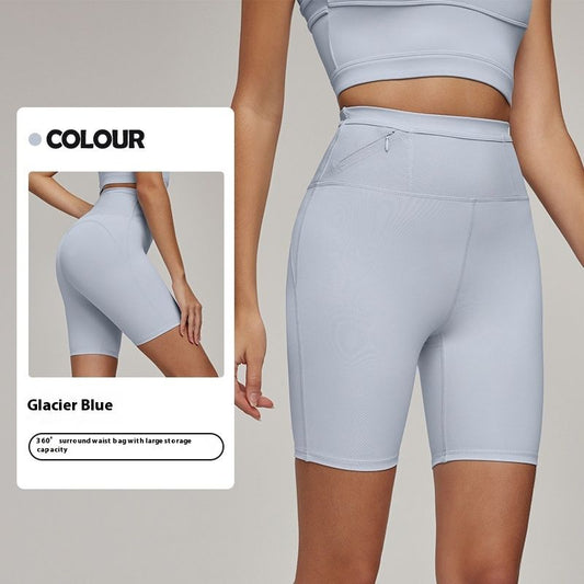 Full Waist Storage Solid Color Yoga Shorts