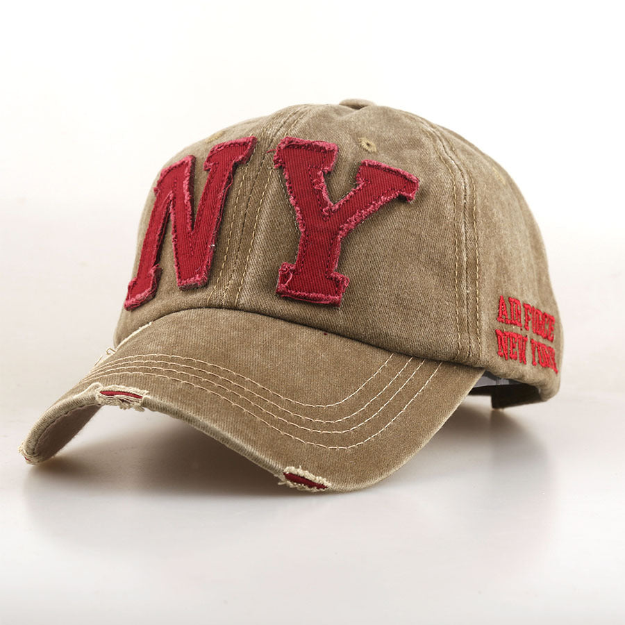 Men's And Women's Matching Embroidered Letters NY Washed Vintage Fashion Trend Adjustable Bowler Baseball Cap Suitable For Daily Outings And Activities