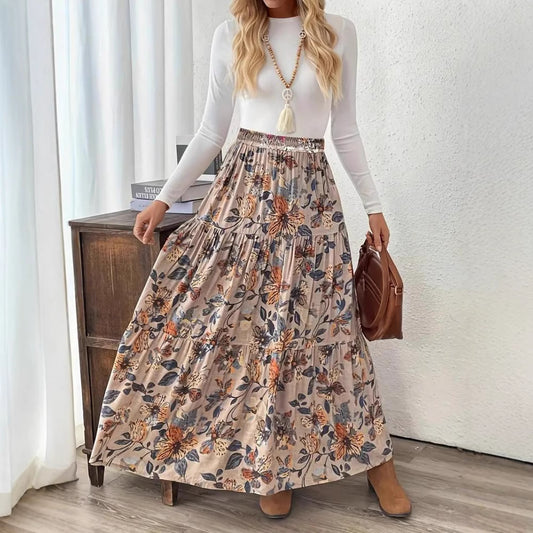 Fashionable Printed Waist-cinching Slimming Skirt Professional And Elegant For The Office