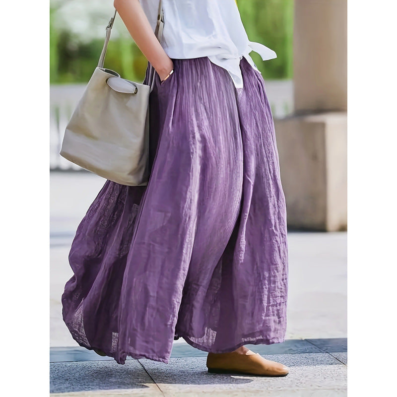 Women's Vintage Style Skirt - A-Line High Waist Cotton Blend Midi Skirt for Casual and Office Wear