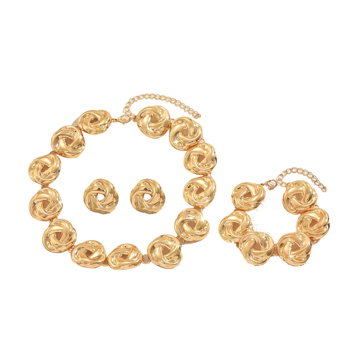 European American Cross-border Women Jewelry Set, Versatile Hollow Twisted Pendant Necklace, Matching Bracelet & Drop Earrings, Daily Fashion Accessories For Ladies