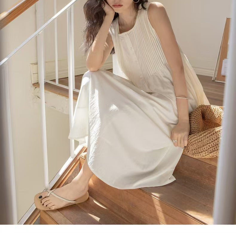 Summer New Arrival Artistic Pleated Stylish Plus-Size Sleeveless Tank Dress