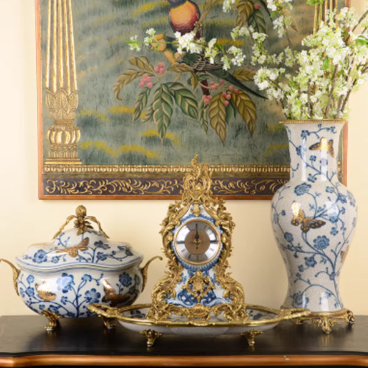 Porcelain And Copper Blue-and-white Vase Ornament Decorative Piece Housewarming Gift