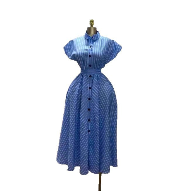 Retro Womens Fashion Striped Short-sleeve Dress