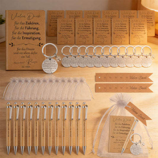 Thank-You Gift Set—12-Piece Set With Wooden Pens, Keychains, Notebook, And More For Special Occasions—Party Supplies Set
