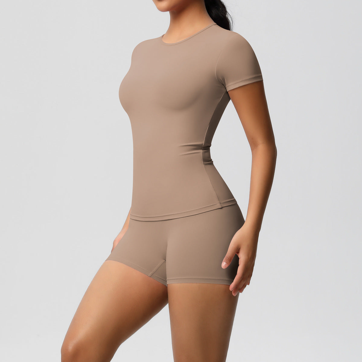Slimming Stretchy T-Shirt And Fitness Shorts Set For Women