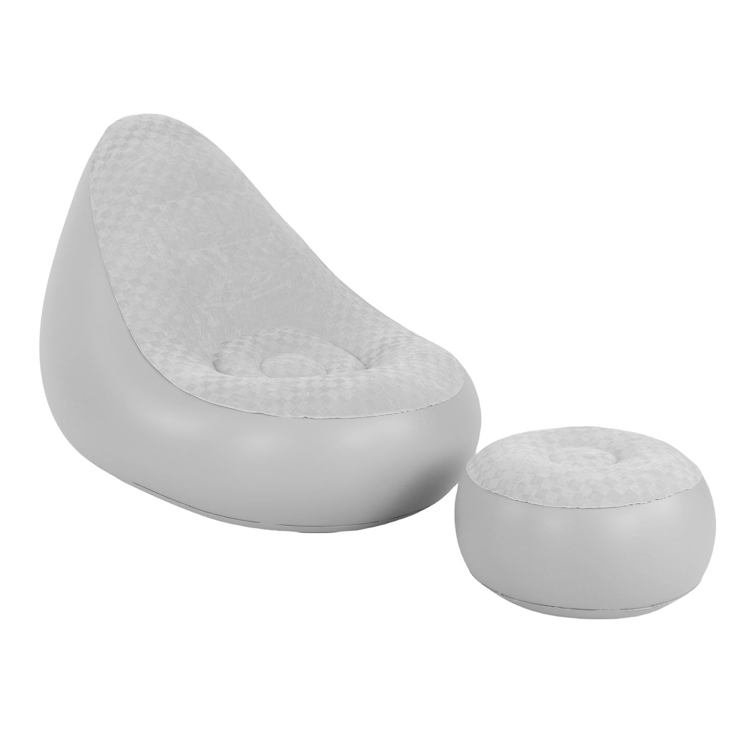 Inflatable Lounge With Footstool PVC Flocking Water Proof Folding Blow Up Couch Inflatable Sofa Chair For Home Camping Grey
