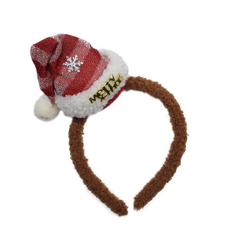 Red Cute Christmas Hat Headband Women's Plush Hair Clip Hairpin Hair Accessories Headwear