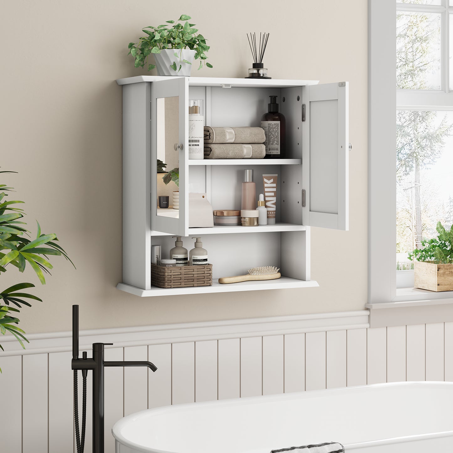 Bathroom Cabinet With Mirror, White Medicine Cabinet With Adjustable Shelf, Toilet Cabinet In Laundry Room And Kitchen