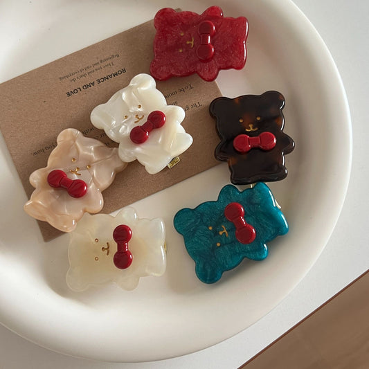 Retro Little Bear Cute Bow Hair Clip For Bangs