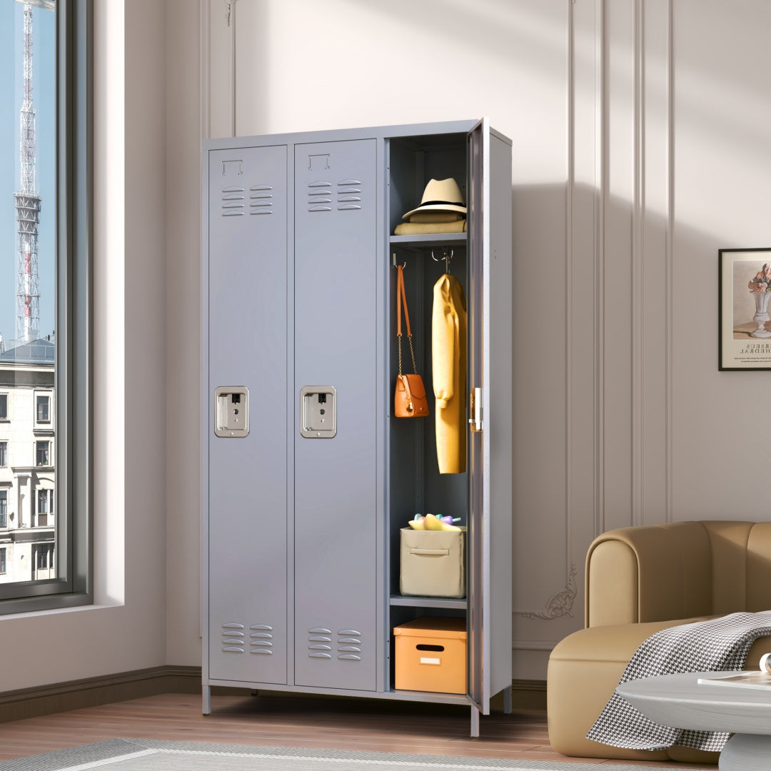 3 Door 72in H Metal Lockers With Lock For Employees,Storage Locker Cabinet For Home Gym Office School Garage,Gray