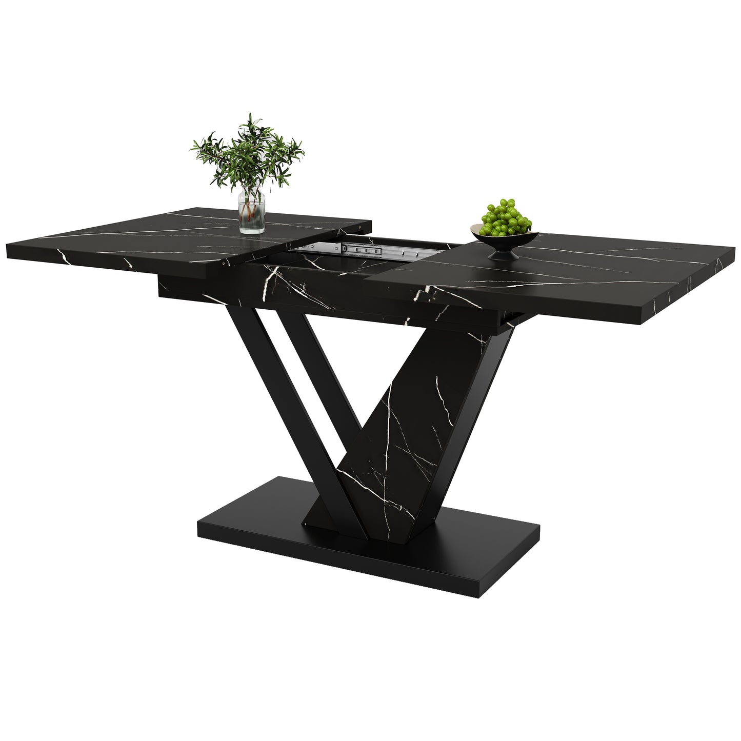 Telescopic Dining Table  120-160x75cm , Table, Kitchen Table, Extendable Table, Extendable To 120-160cm With The Help Of Internal Inserts, For Kitchen And Living Room, Dining Table With Black Marble P