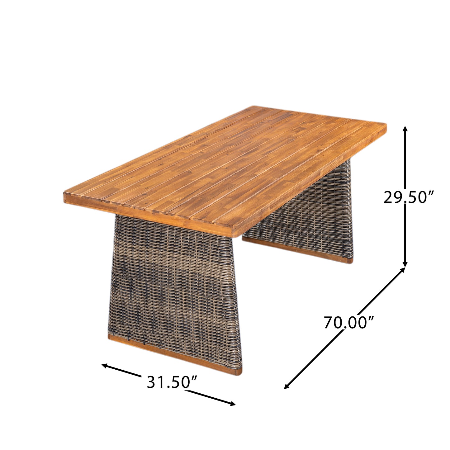 Outdoor Acacia Wood Dining Table,Teak Finish  Grey Wicker
