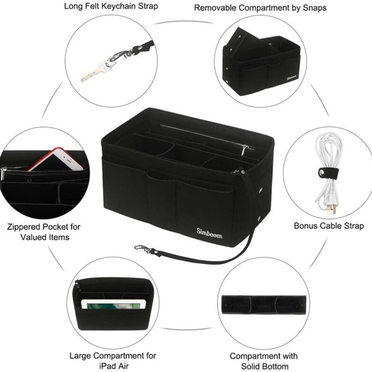 Ladies Felt Travel Makeup Bag Insert Liner Purse Pouch Women Organizer Handbag