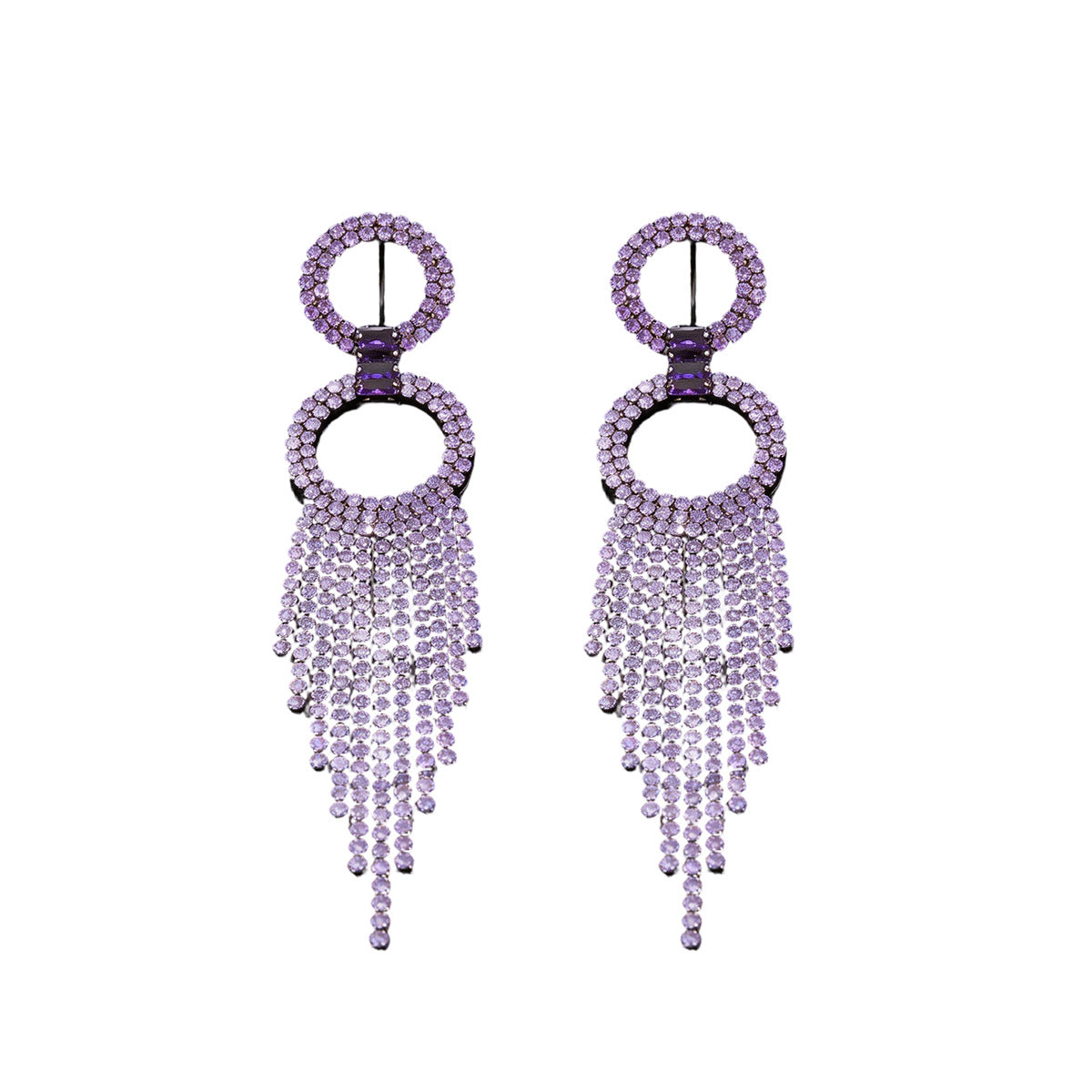 European American Trendy Lavender Full Paved CZ Long Tassel Dangle Earrings, Sparkly Ear Jewelry For Party Club, High-End Fashion Cross-Border Accessories For Women