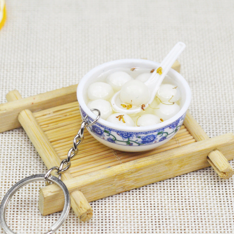 Artificial Food Pendant PVC Egg Noodle Keychain