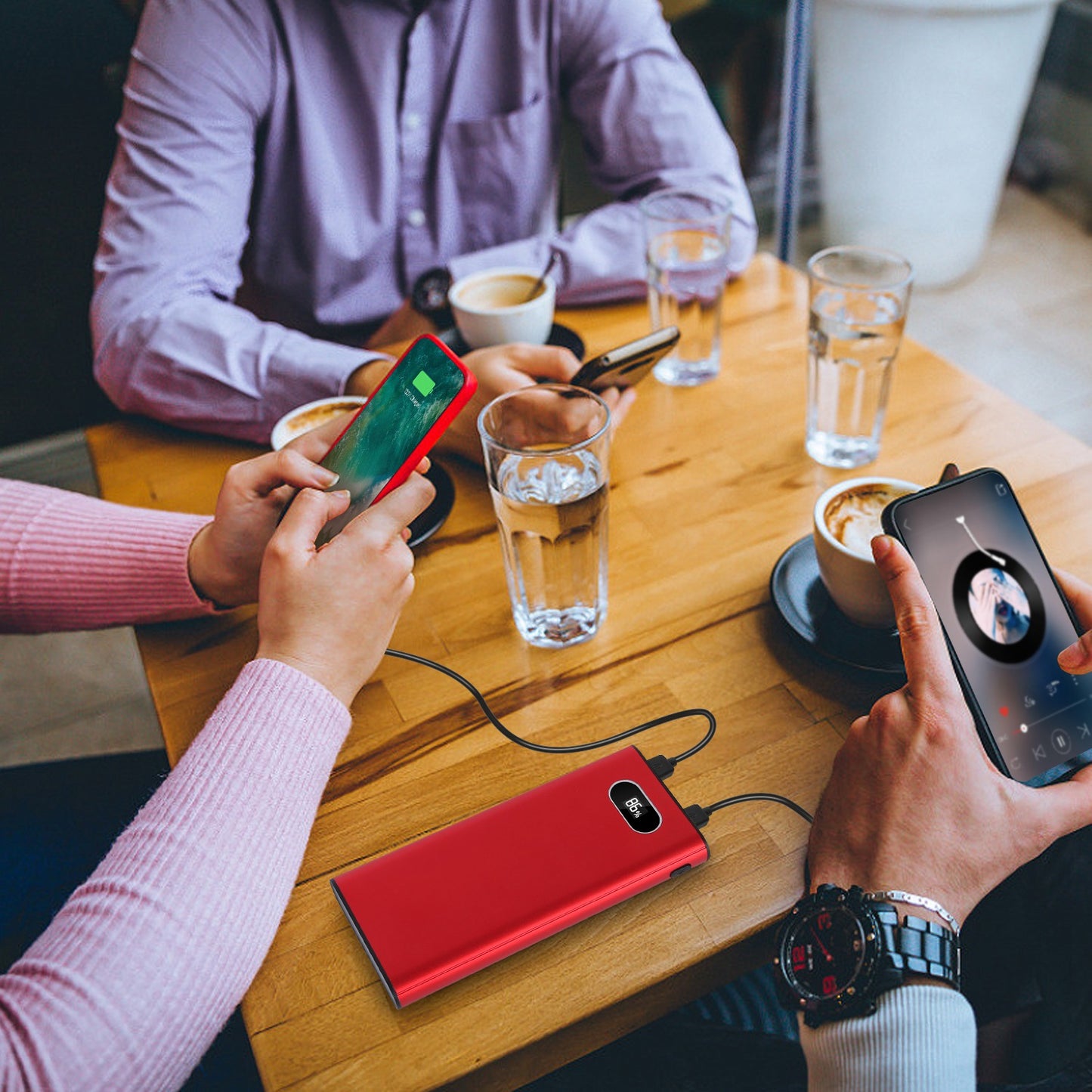 Green-Black-Red Color Options -- 1Pc 20000Mah Power Bank Portable Charger External Battery Pack 22.5W Super Fast Charging With LED Display Flashlight Fit For IOS Phone