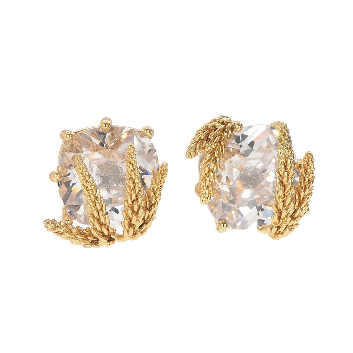 Sweet Korean Style Women Stud Earrings, Niche Wheat Ear Design Inlaid Cubic Zirconia, Premium Texture Versatile Daily Ear Jewelry