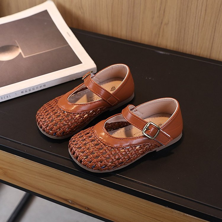2026 New Summer Kids Hollow Woven Sandals, Korean Closed Toe Girls Sandals For 6-12 Years Old