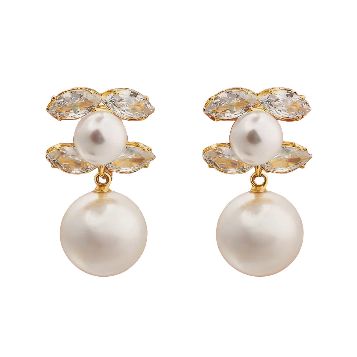 European American Vintage Royal Court Earrings, Geometric Stud Earrings Inlaid Cubic Zirconia With Pearl Pendants, Fashion Versatile High-End Ear Jewelry For Women