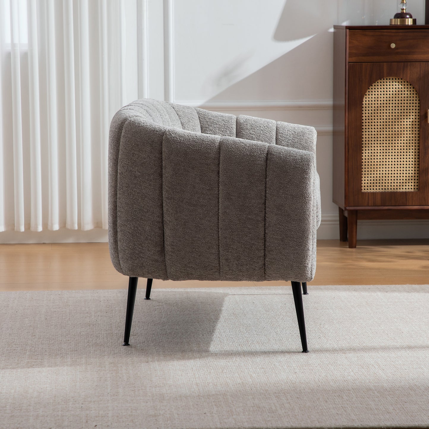 Chenille Upholstered Mini Reclining Sofa Accent Sofa, Modern Gloss Two-Seater Sofa With Metal Legs & Grooved Upholstery, For Living Room, Bedroom, Office, Small Rooms, GRAY