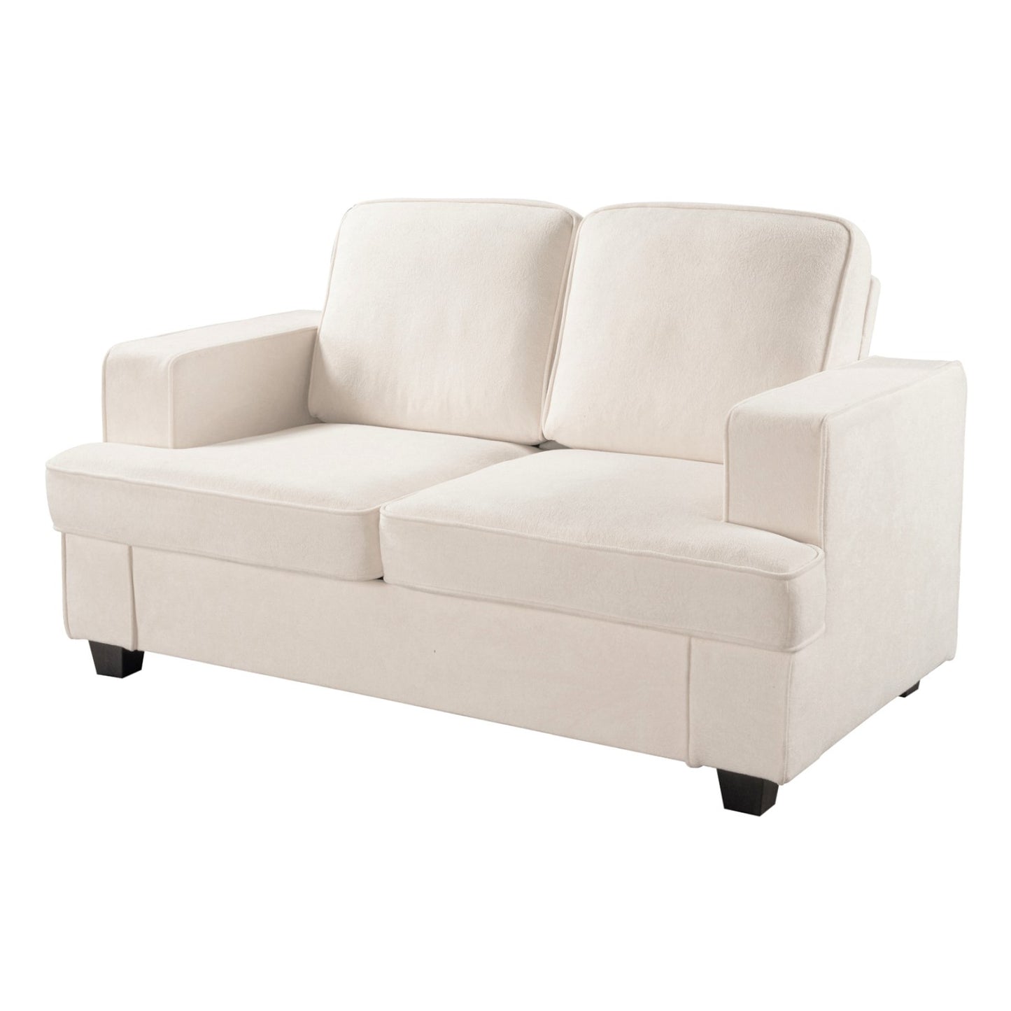 Modern Velvet Loveseat, Comfortable 2 Seater Couch With Deep Seating And High-Density Foam, Loose Back Cushions, Wide Arms, Living Room Furniture For Home, Apartment, Office, Ivory