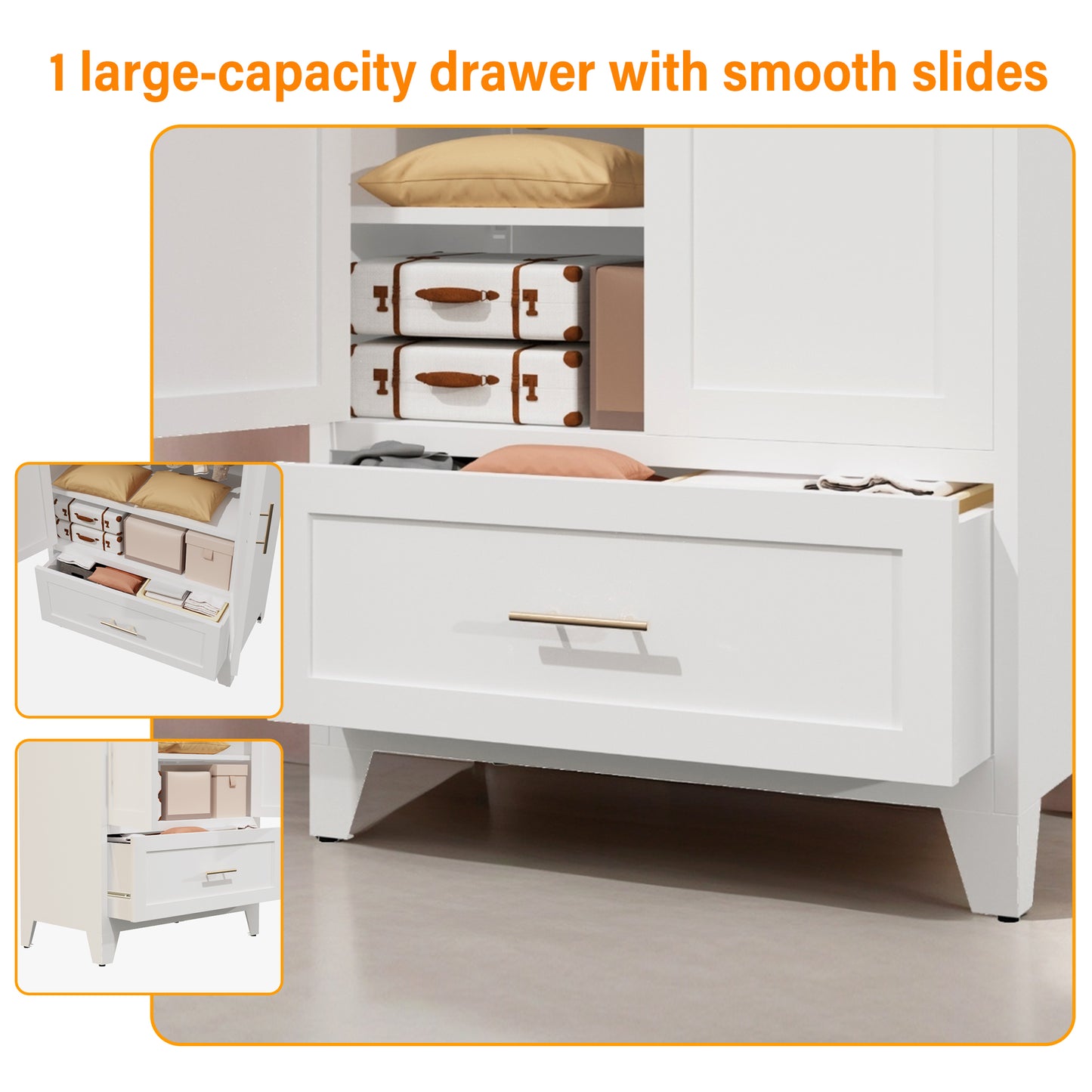 60inch Tall Metal Wardrobe Cabinet With 1 Drawer And Hanging Rod, 2 Doors Wardrobe Closet With Shelf For Bedroom, Office, Laundry Room,Entryway ,Foyer,Guesthouse White